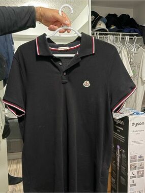 Moncler Black Polo with Red and White Trim
